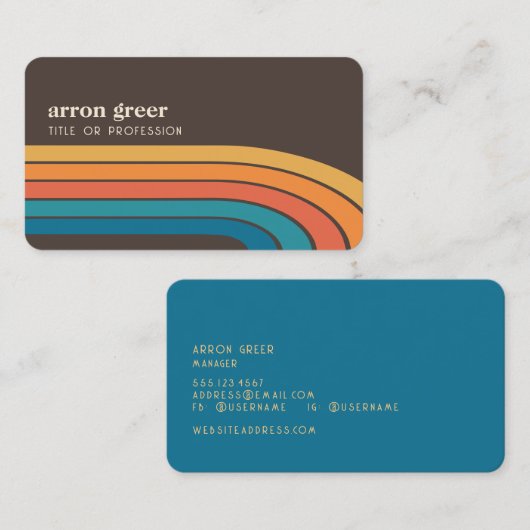 Carte De Visite Retro Stripes 70's 80s Orange Brown Turquoise (Devant / Derrière)