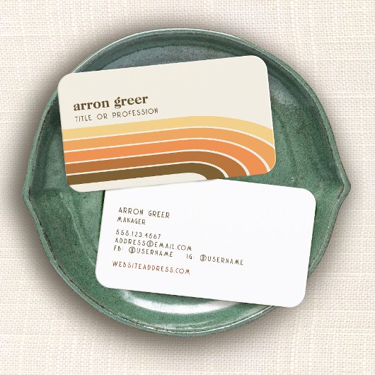 Carte De Visite Retro Stripes 70's 80s Orange Gold Tan