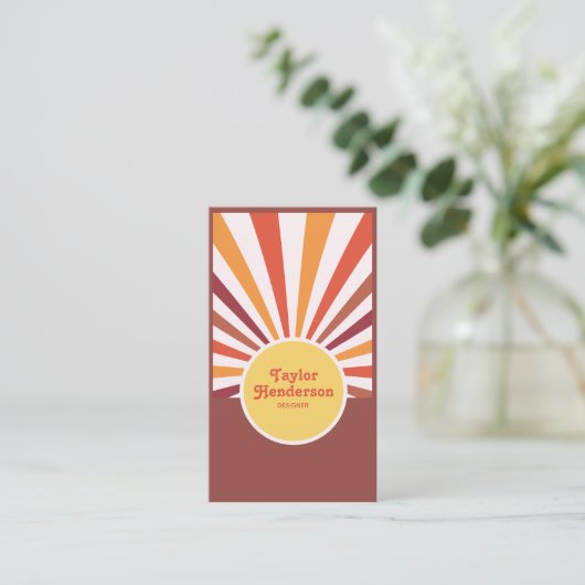 Carte De Visite Retro Sunset Sun Rays Social Media QR Code (Debout devant)