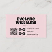 Carte De Visite Retro Super Blush Rose QR Code Boho Girl Bonjour (Dos)