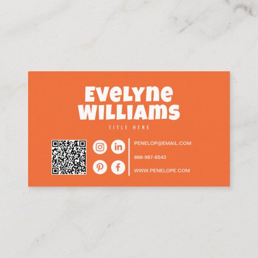 Carte De Visite Retro Super Bright Orange QR Code Hello Modern (Dos)