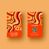 Carte De Visite Retro Super brillant Orange QR Code Bold Boho