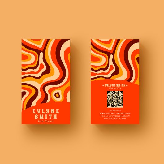 Carte De Visite Retro Super brillant Orange QR Code Bold Boho
