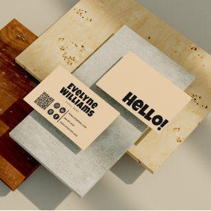 Carte De Visite Retro Super crème neutre or QR Code Hello Boho