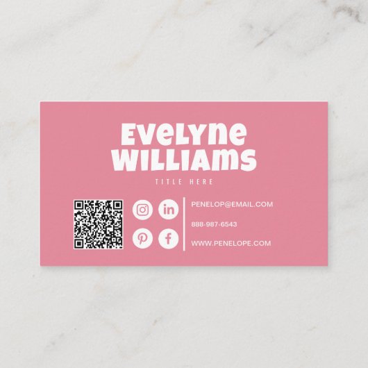 Carte De Visite Retro Super féminin rose QR Code Hello Boho (Dos)