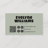 Carte De Visite Retro Super Neutre Sage Vert QR Code Hello Boho (Dos)