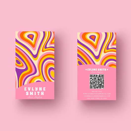 Carte De Visite Retro Super rose clair QR Code Bold Boho unique