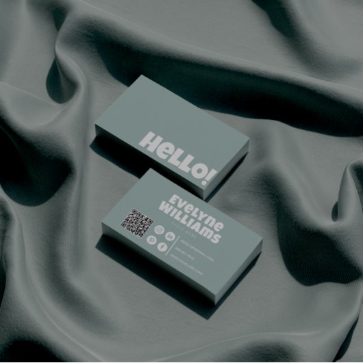 Carte De Visite Retro Super vert QR Code Hello Modern Boho