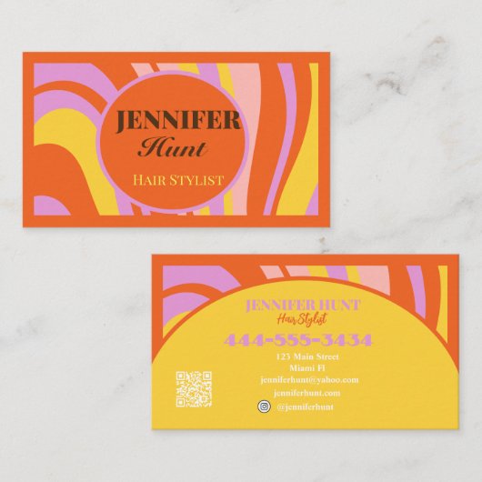 Carte De Visite Retro Super Wavy QR code Social Media (Devant / Derrière)