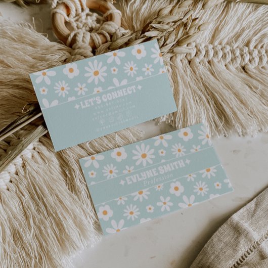 Carte De Visite Retro Teal Pastel Groovy Floral Boho Unique 70s