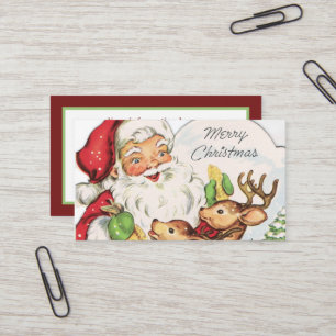 Carte De Visite rétro vintage Père Noël renne ajouter des infor