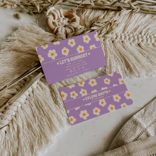 Carte De Visite Rétro Violet Blanc Floral Bohème Branché Amusant