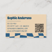 Carte De Visite Retro Wavy Checkerboard Funky Blue Beige  (Dos)