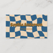 Carte De Visite Retro Wavy Checkerboard Funky Blue Beige  (Devant)