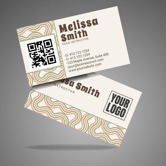 Carte De Visite Retro Wavy Vertical Side Pattern QR Code 