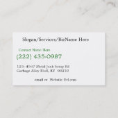 Carte De Visite Réutilisation de mitraille et collecte de déchets (Dos)