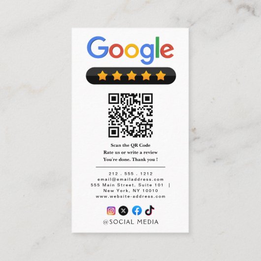 Carte De Visite Review Google Review QR Code Google Ratings (Dos)