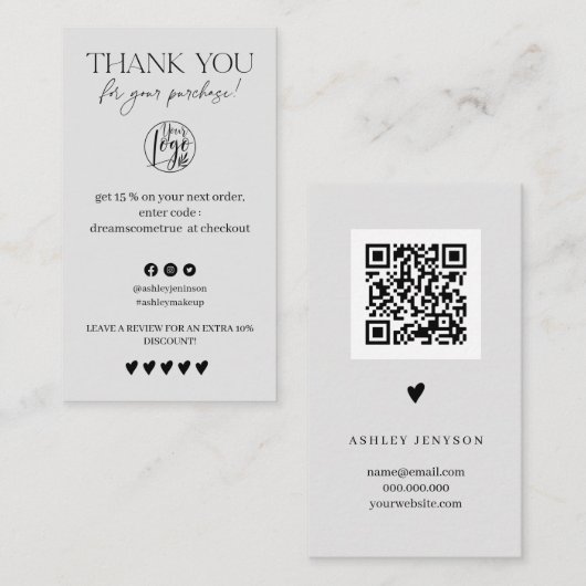 Carte De Visite Review Simple light grey order merci (Devant / Derrière)