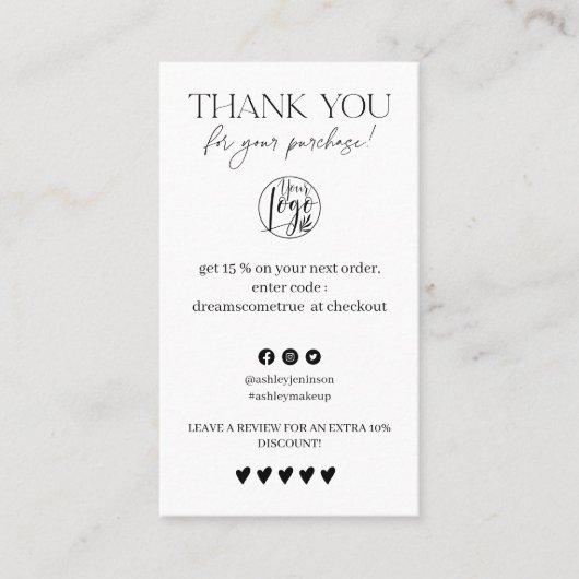 Carte De Visite Review Simple noir et blanc commande merci (Devant)