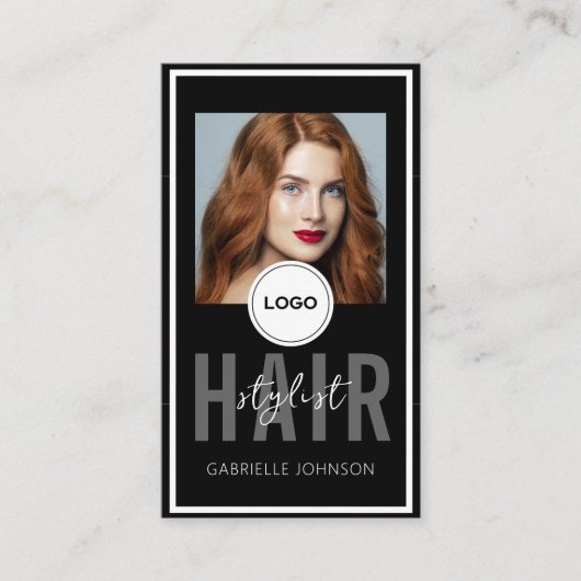 Carte De Visite Revue de code QR de logo moderne Coiffeur cheveux (Devant)