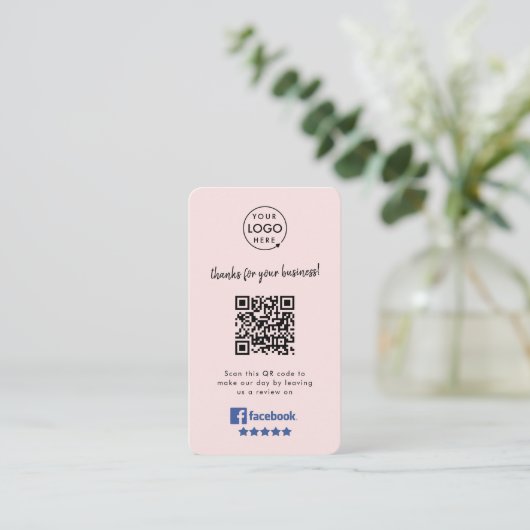 Carte De Visite Revue Facebook | Avis professionnels Code QR rose (Debout devant)