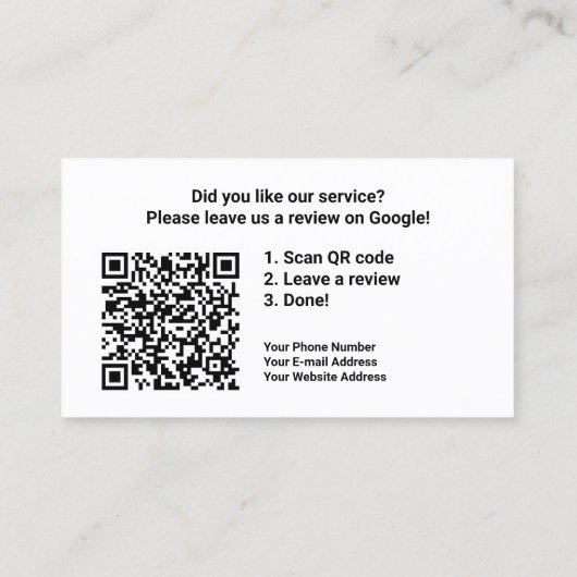 Carte De Visite Revue Google avec lien de code QR (Dos)