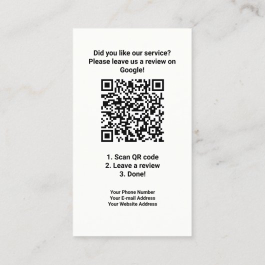 Carte De Visite Revue Google avec QR Code Lien Vitrage (Dos)