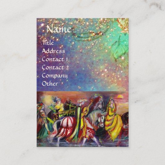 Carte De Visite RIDERS DANS LA NUIT bleu vif turquoise, doré éclat (Devant)