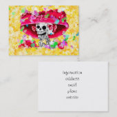 Carte De Visite Rire Skeleton Woman dans Red Bonnet (Devant / Derrière)