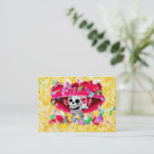 Carte De Visite Rire Skeleton Woman dans Red Bonnet (Debout devant)