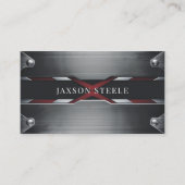 Carte De Visite Riveté brossé métal et affaires rouges (Devant)