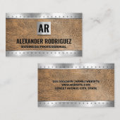 Carte De Visite Rivets métalliques Cuir Brown | Monogram Business  (Devant / Derrière)