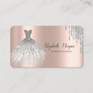 Carte De Visite Robe argentée chic paillettes gouttes rose or