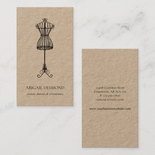 Carte De Visite Robe Kraft Wire Forme Seamstress Couture Altératio (Devant / Derrière)