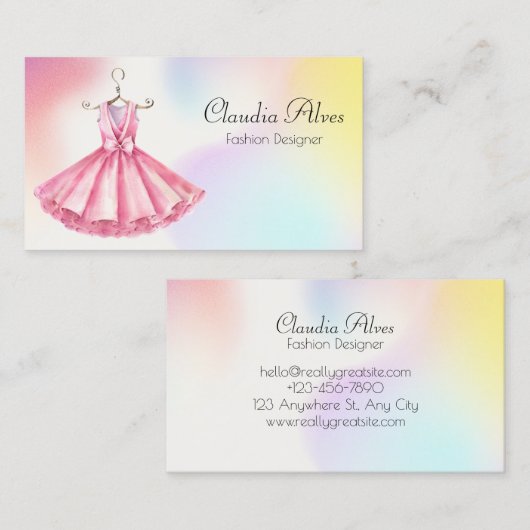 Carte De Visite Robe Rose Aquarelle Design (Devant / Derrière)