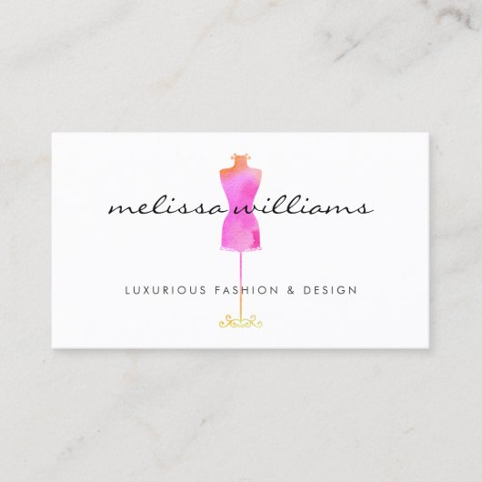 Carte De Visite Robe rose Aquarelle Mannequin Mode Boutique (Devant)
