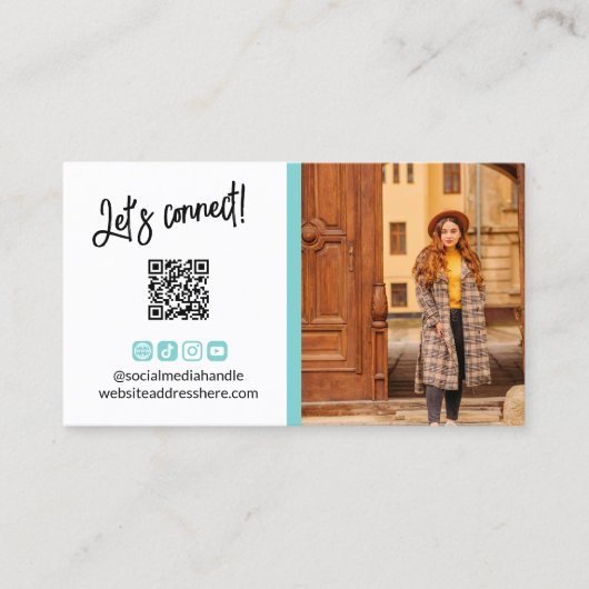 Carte De Visite Robin Egg Blue Social Media Icons QR Code Photo (Devant)