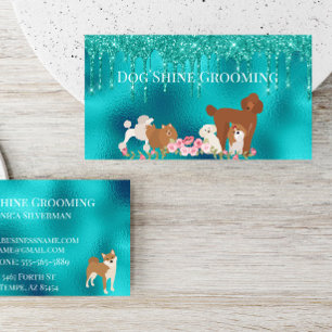 Carte De Visite Robin's Egg Blue Dog Grooming Glitter Pet Services