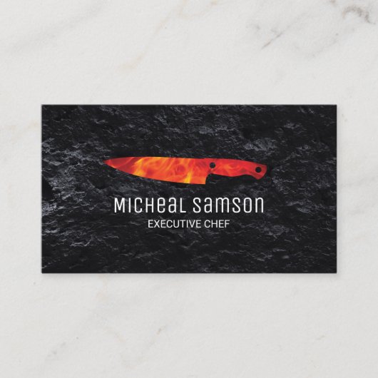 Carte De Visite Roche d'ardoise | Couteau de feu | Chef exécutif (Devant)