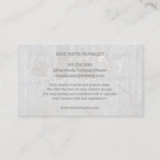 Carte De Visite Roche en pierre blanche en marbre (Dos)