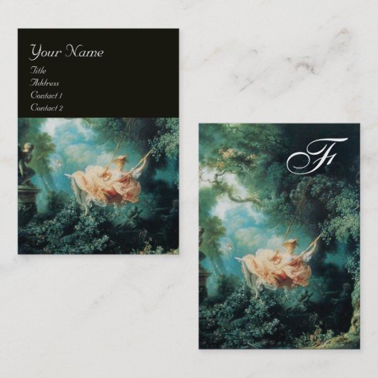 Carte De Visite ROCOCO LADY ON SWING MONOGRAM Vert Rose Noir (Devant / Derrière)