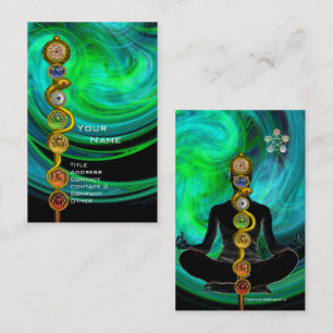 Carte De Visite ROD ASCLEPIUS,7 CHAKRAS YOGA LOTUS POSE Bleu vert