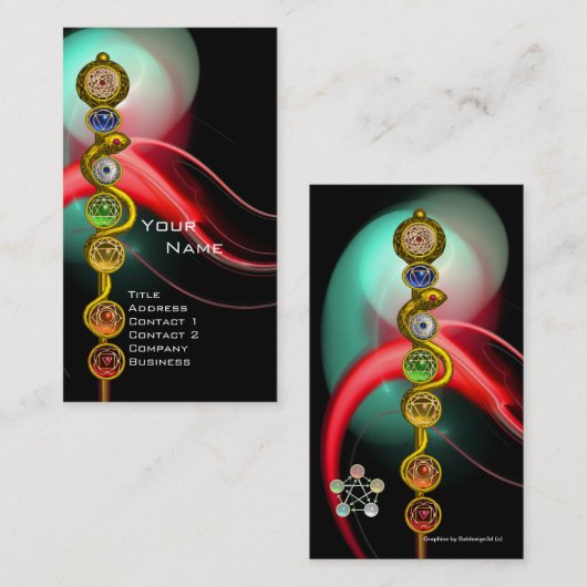 CARTE DE VISITE RODE D'ASCLEPIUS, 7 CHAKRAS, YOGA, ÉNERGIE SPIRITU (Devant / Derrière)