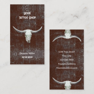 Carte De Visite Rodéo Brown White Western Tattoo Shop Bull Skull