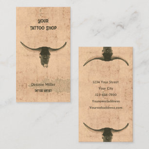 Carte De Visite Rodéo Rustique Beige Brown Tatouage Shop Tête Tête