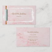 Carte De Visite Rolling Pin Baker Patisserie Élégant Marbre Rose (Devant / Derrière)