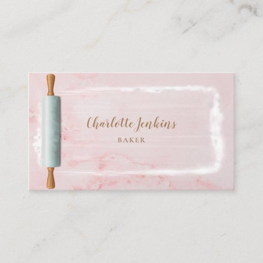 Carte De Visite Rolling Pin Baker Patisserie Élégant Marbre Rose (Devant)
