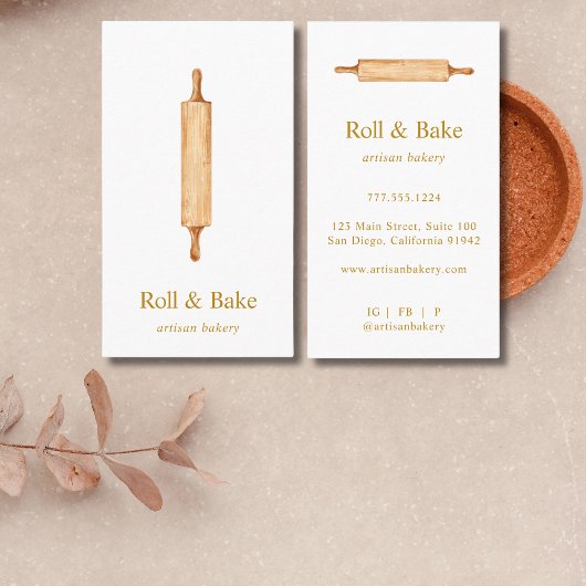 Carte De Visite Rolling Pin boulangerie Chef Traiteur Gold Script
