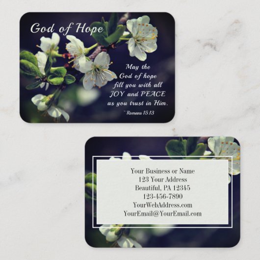 Carte De Visite Romains 15:13 Dieu de l'Espoir Fleurs blanches (Devant / Derrière)