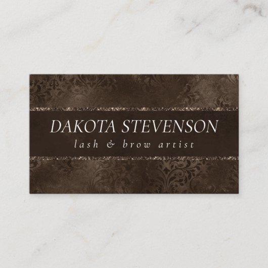 Carte De Visite Romance en bronze de minuit | Satiny Grunge Damask (Devant)